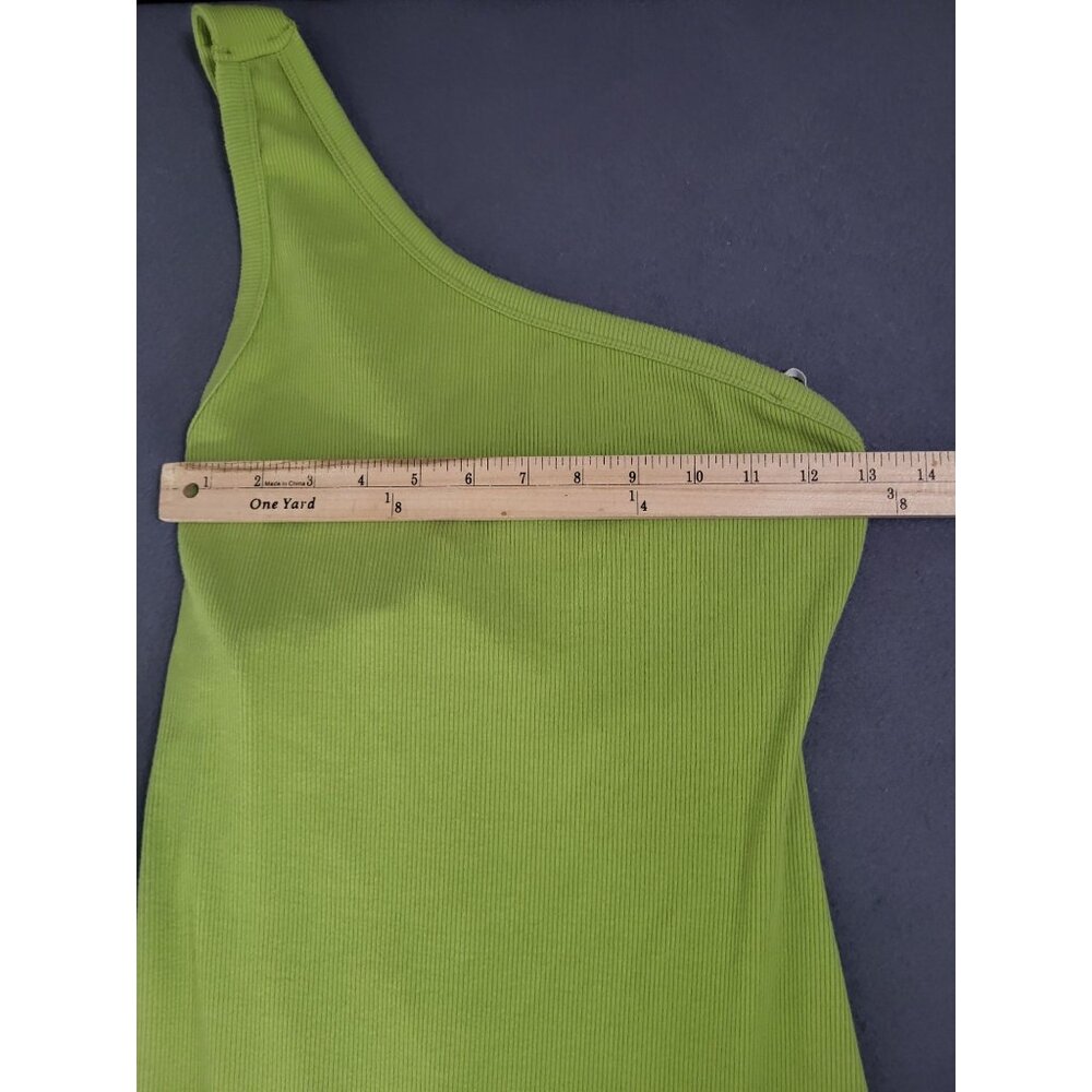 Lulus Show Stealer Lime Green One-Shoulder Asymmetrical Ribbed Maxi Dress SZ LG - Picture 5 of 10